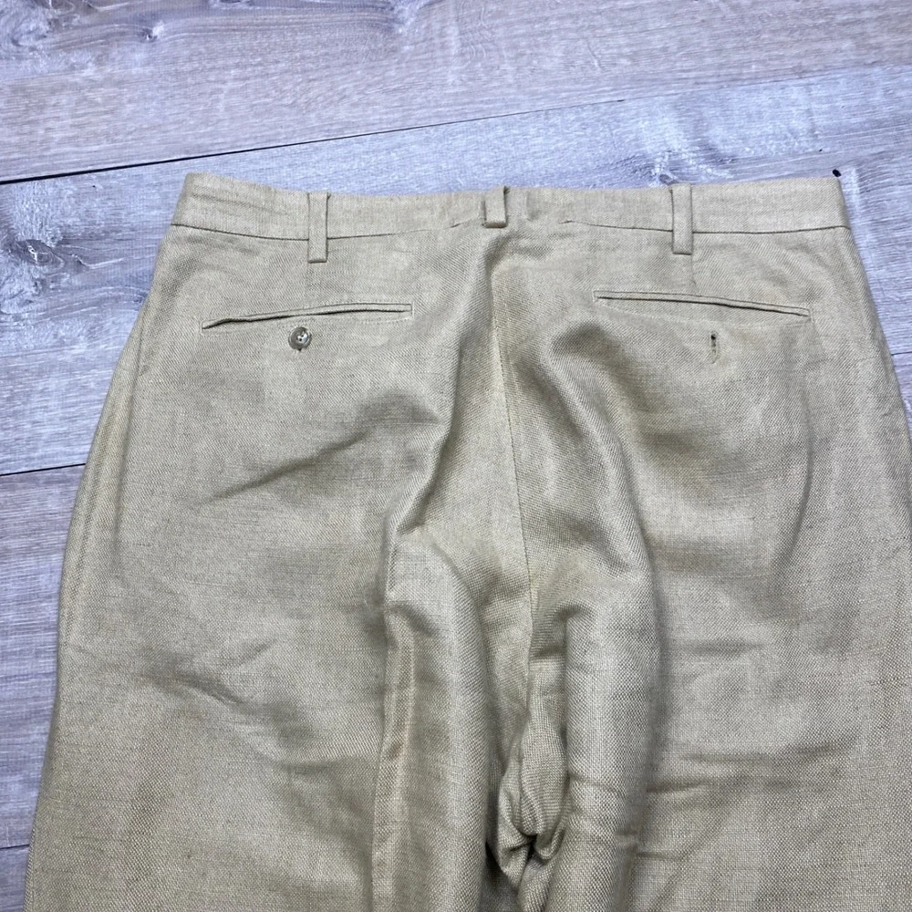 Unbranded Pleated Cuffed Pants Mens 38x29 Tan Linen Khaki Trousers Wide Baggy
